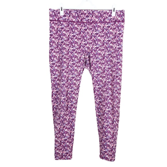 aerie Pants - Aerie Chill. Play. Move. Womens Pink Cotton/Elastane Floral Leggings Size XL